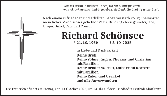 Traueranzeige von Richard Schönsee von Ansbach