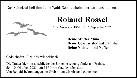 Traueranzeige von Roland Rossel von Rothenburg