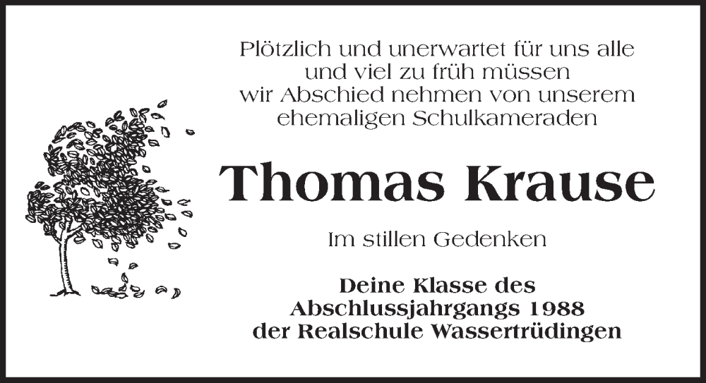 Traueranzeige für Thomas Krause vom 07.10.2025 aus Dinkelsbühl/ Feuchtwangen