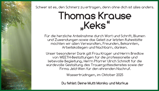 Traueranzeige von Thomas Krause von Dinkelsbühl/ Feuchtwangen