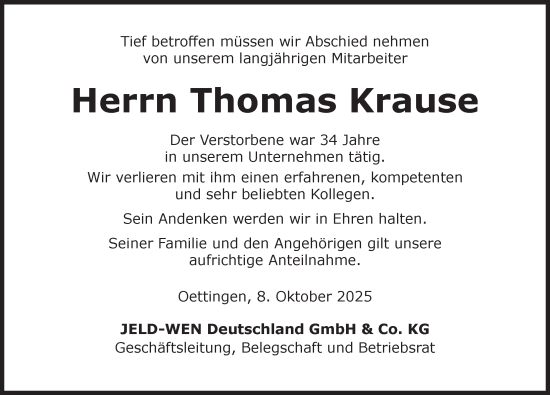 Traueranzeige von Thomas Krause von Dinkelsbühl/ Feuchtwangen