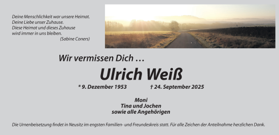 Traueranzeige von Ulrich Weiß von Rothenburg
