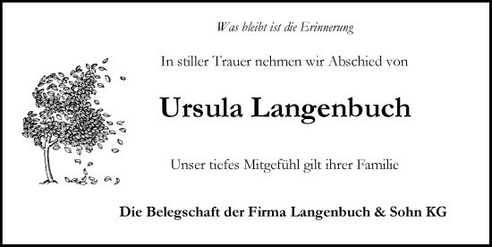 Traueranzeige von Ursula Langenbuch von Rothenburg