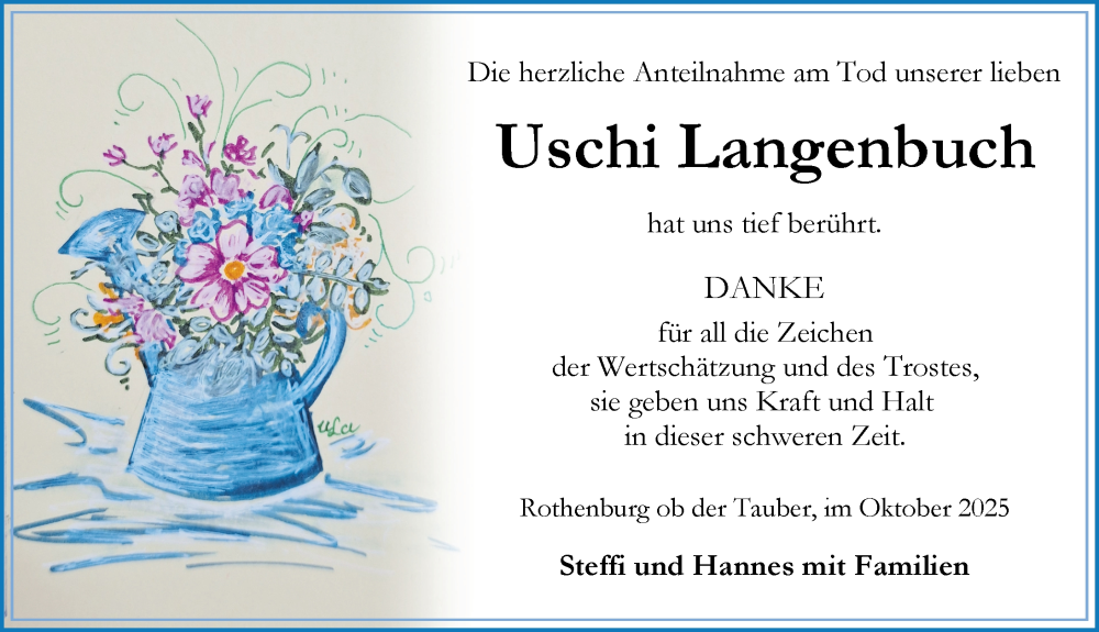  Traueranzeige für Uschi Langenbuch vom 31.10.2025 aus Rothenburg