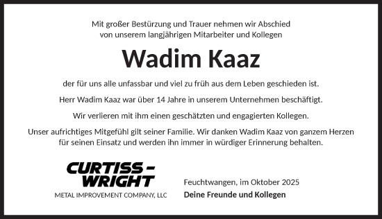 Traueranzeige von Wadim Kaaz von Dinkelsbühl/ Feuchtwangen
