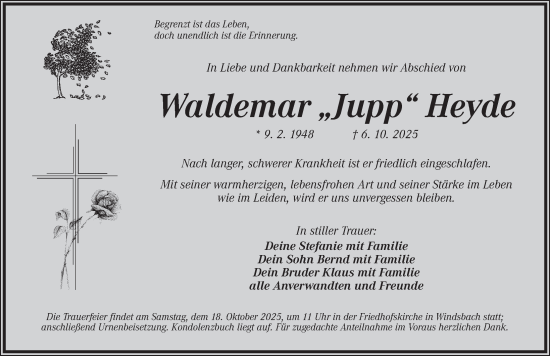Traueranzeige von Waldemar Heyde von Ansbach