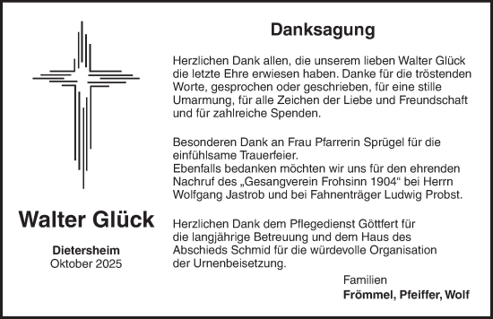Traueranzeige von Walter Glück von Neustadt/ Scheinfeld/ Uffenheim