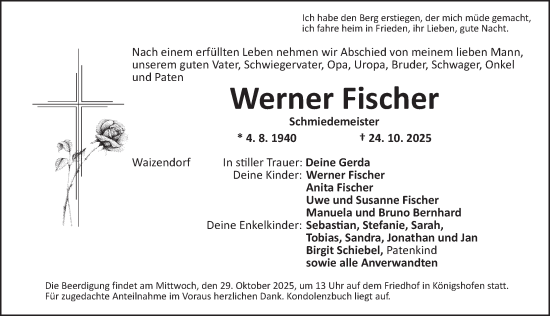 Traueranzeige von Werner Fischer von Dinkelsbühl/ Feuchtwangen
