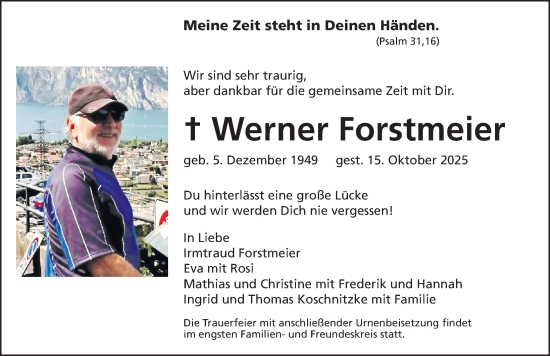 Traueranzeige von Werner Forstmeier von Ansbach