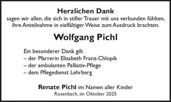 Traueranzeige von Wolfgang Pichl von Ansbach
