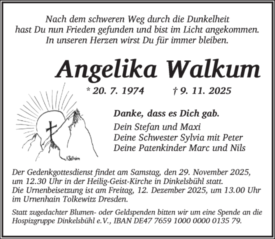 Traueranzeige von Angelika Walkum von Dinkelsbühl/ Feuchtwangen