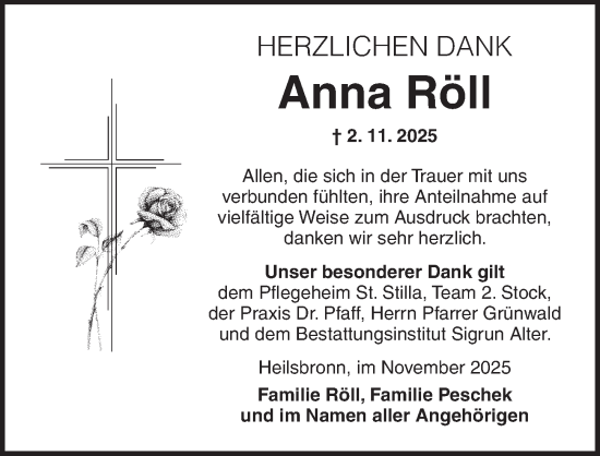 Traueranzeige von Anna Röll von Ansbach