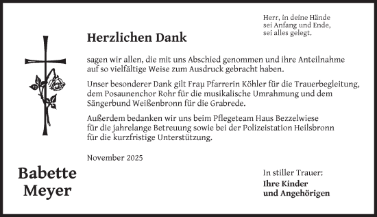 Traueranzeige von Babette Meyer von Ansbach