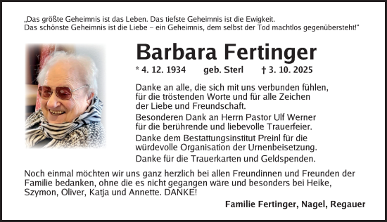 Traueranzeige von Barbara Fertinger von Neustadt/ Scheinfeld/ Uffenheim