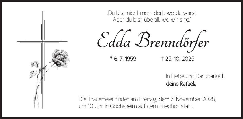  Traueranzeige für Edda Brenndörfer vom 03.11.2025 aus Rothenburg