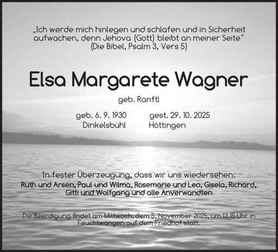 Traueranzeige von Elsa Margarete Wagner von Dinkelsbühl/ Feuchtwangen