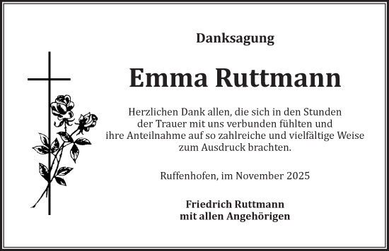 Traueranzeige von Emma Ruttmann von Dinkelsbühl/ Feuchtwangen