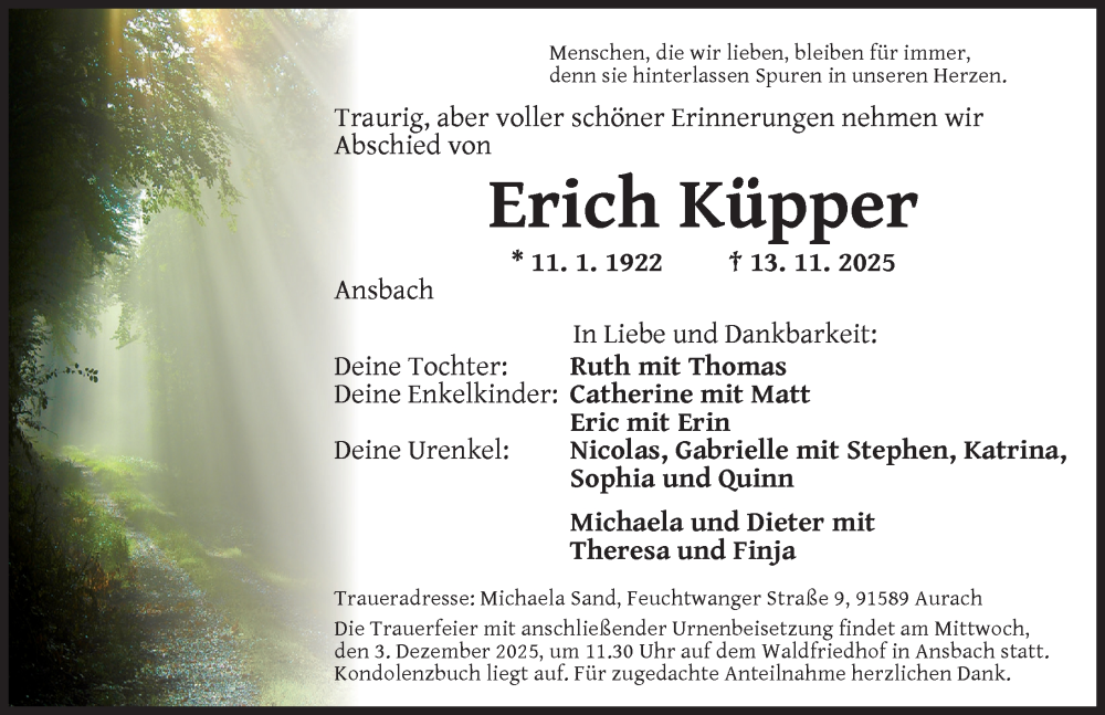  Traueranzeige für Erich Küpper vom 29.11.2025 aus GE