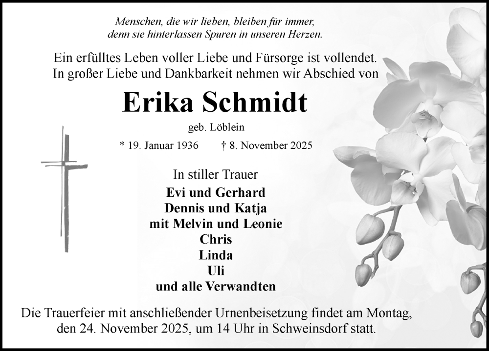  Traueranzeige für Erika Schmidt vom 21.11.2025 aus Rothenburg