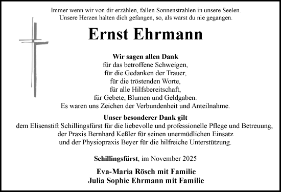 Traueranzeige von Ernst Ehrmann von Rothenburg