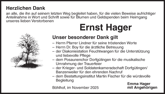 Traueranzeige von Ernst Hager von Dinkelsbühl/ Feuchtwangen