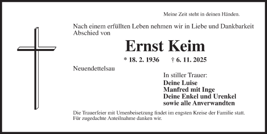 Traueranzeige von Ernst Keim von Ansbach