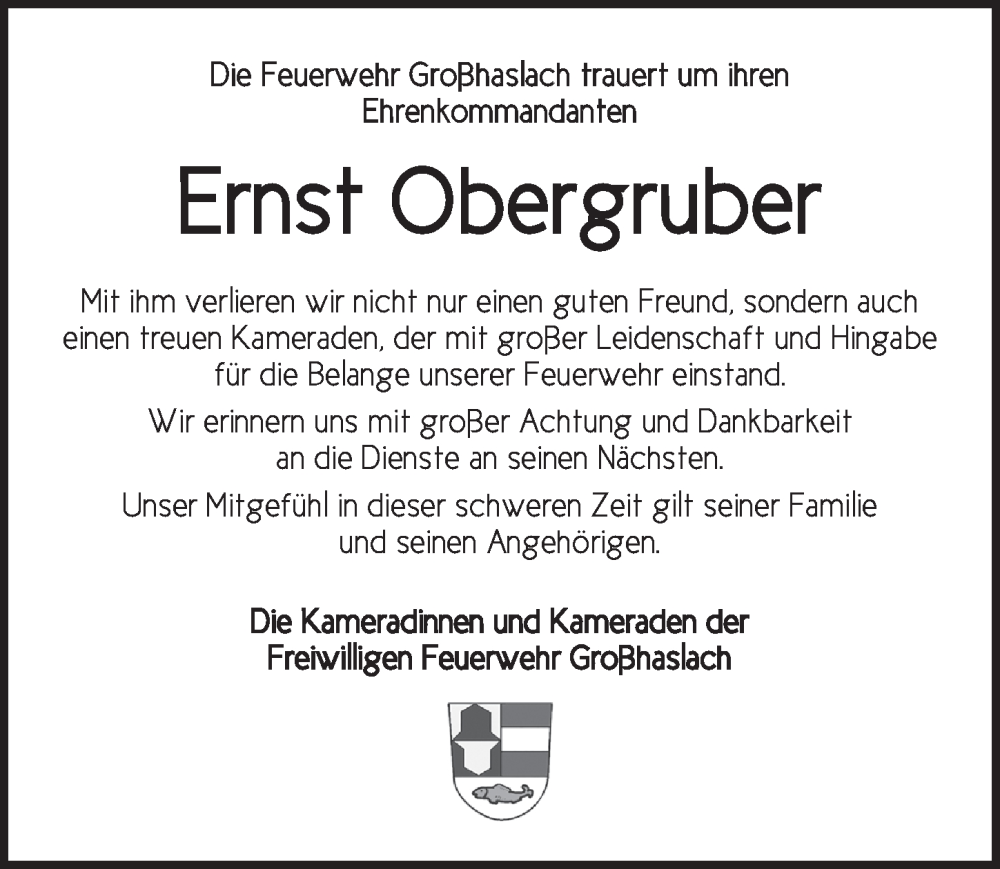  Traueranzeige für Ernst Obergruber vom 22.11.2025 aus Ansbach
