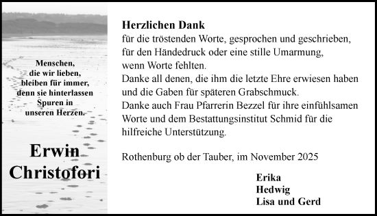 Traueranzeige von Erwin Christofori von Rothenburg