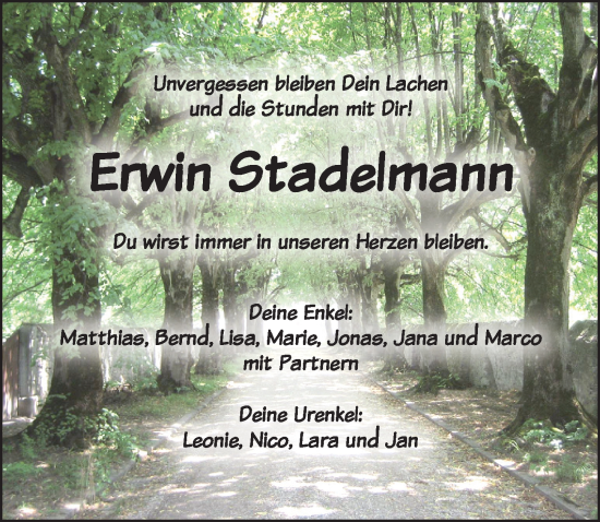 Traueranzeige von Erwin Stadelmann von Dinkelsbühl/ Feuchtwangen