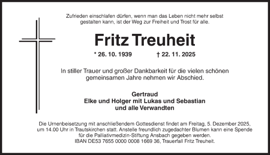 Traueranzeige von Fritz Treuheit von Neustadt/ Scheinfeld/ Uffenheim