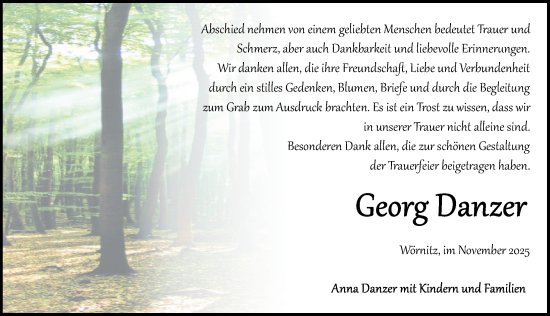 Traueranzeige von Georg Danzer von Rothenburg