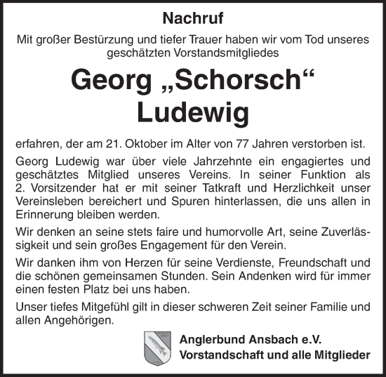 Traueranzeige von Georg Ludewig von Ansbach