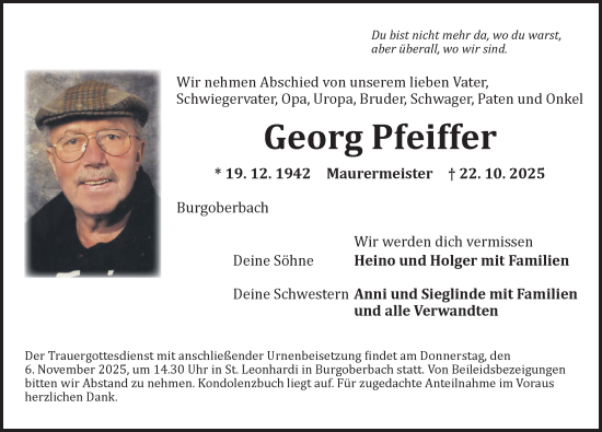 Traueranzeige von Georg Pfeiffer von Ansbach