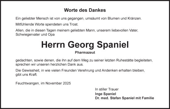 Traueranzeige von Georg Spaniel von Dinkelsbühl/ Feuchtwangen