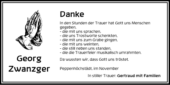 Traueranzeige von Georg Zwanzger von Neustadt/ Scheinfeld/ Uffenheim