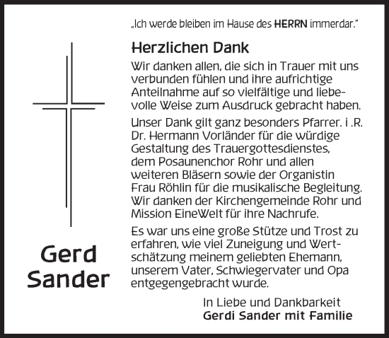Traueranzeige von Gerd Sander von Ansbach
