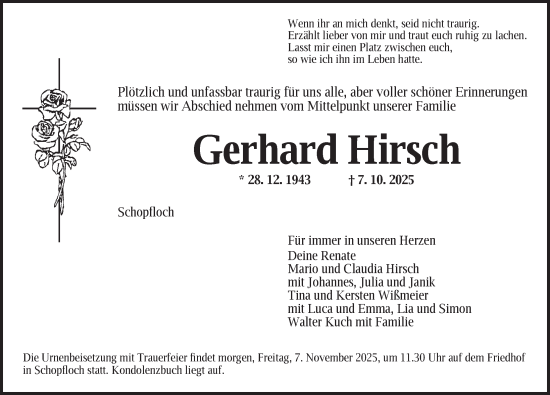 Traueranzeige von Gerhard Hirsch von Dinkelsbühl/ Feuchtwangen
