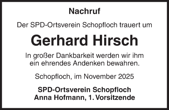 Traueranzeige von Gerhard Hirsch von Dinkelsbühl/ Feuchtwangen