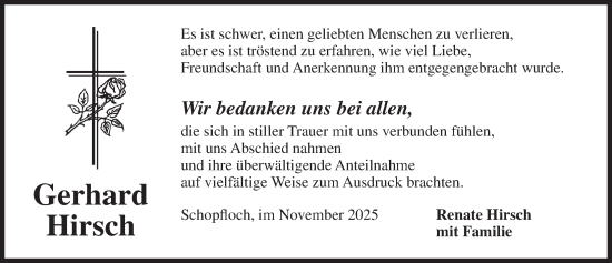 Traueranzeige von Gerhard Hirsch von Dinkelsbühl/ Feuchtwangen