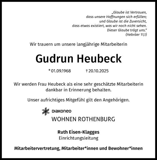 Traueranzeige von Gudrun Heubeck von Rothenburg