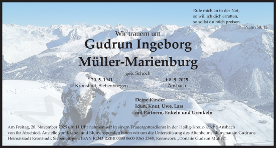 Traueranzeige von Gudrun Ingeborg Müller-Marienburg von Ansbach