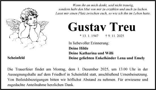 Traueranzeige von Gustav Treu von Neustadt/ Scheinfeld/ Uffenheim