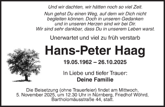 Traueranzeige von Hans-Peter Haag von Rothenburg