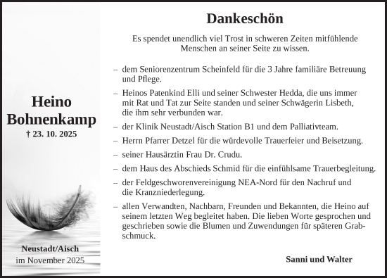 Traueranzeige von Heino Bohnenkamp von Neustadt/ Scheinfeld/ Uffenheim