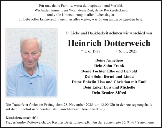 Traueranzeige von Heinrich Dotterweich von Neustadt/ Scheinfeld/ Uffenheim