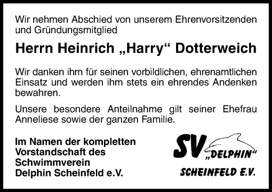 Traueranzeige von Heinrich Dotterweich von Neustadt/ Scheinfeld/ Uffenheim