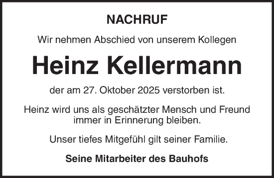 Traueranzeige von Heinz Kellermann von Rothenburg