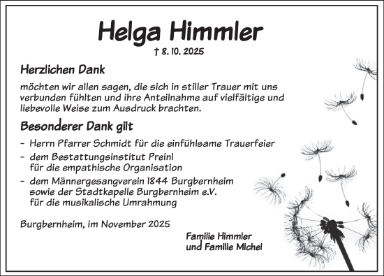 Traueranzeige von Helga Himmler von Neustadt/ Scheinfeld/ Uffenheim