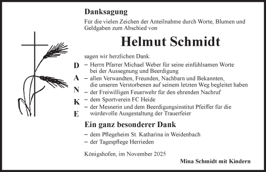 Traueranzeige von Helmut Schmidt von Ansbach