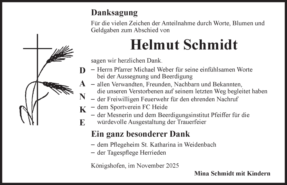  Traueranzeige für Helmut Schmidt vom 22.11.2025 aus Ansbach